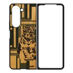 Coque en bois chat pour samsung galaxy z fold 5 silicone case chaton azteque geometrique ethnique original ...