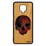 Coque en bois crane xiaomi redmi note 9 pro et silicone squelette peinture hardrock halloween noir design ...