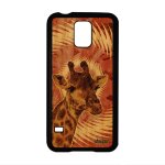 Coque en bois galaxy s5 silicone girafe texture antichoc design portable tache afrique orange savane ...