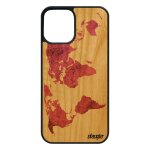 Coque bois pour iphone 12 / 12 pro silicone carte monde souple terre atlas etui globe rose telephone ...