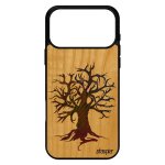 Coque en bois pour iphone 17 pro max silicone peinture arbre art de vie motif ecologie case 1000 go nature ...