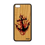 Coque en bois iphone 5c silicone ancre portable imprim� housse telephone a apple iphone 5c