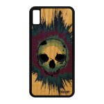 Coque en bois pour iphone xs max silicone tete de mort graffitti frne os iphone xs max