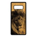 Coque en vrai bois note 8 silicone lion gris design felin etui noir et blanc peinture fauve roi nature ...
