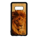 Coque en bois pour s10e silicone lion peinture lionne roi noir felin animal design fauve animaux housse ...