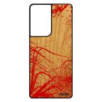 Coque bois pour s21 ultra silicone fonds marins peinture smartphone rouge plantes marines nature etui ...
