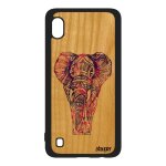 Coque en bois samsung galaxy a10 silicone elephant dessin pastel animaux d'afrique ethnique tribal mobile ...