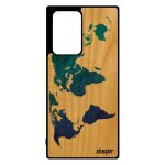 Coque en bois pour samsung note 20 ultra silicone carte monde housse smartphone bleu motif planete telephone ...