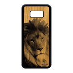Coque en bois samsung s8 plus silicone lion noir gris lionne peinture housse animal design fauve noir ...
