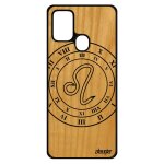 Coque en bois signe astrologique lion samsung galaxy a21s silicone avenir galaxie univers noir horloge ...
