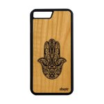 Coque en bois silicone pour iphone 8 plus main de fatma bumper khamsa noir
