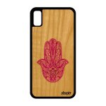 Coque en bois silicone pour iphone xr main de fatma talisman etui symbole
