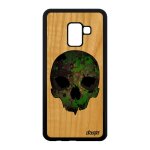 Coque en bois silicone samsung galaxy a8 2018 tete de mort squelette crane biker