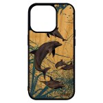 Coque bois silicone telephone iphone 14 pro max dauphin nature animal mer bleu algue portable etui ocean ...