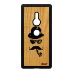 Coque bois sony xperia xz2 silicone moustache portable art noir street art pipe