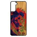 Coque en bois veritable pour s21 silicone lion fauve pop art roi dessin orange housse animaux savane ...