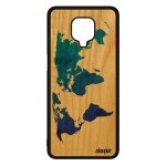 Coque bois pour xiaomi redmi note 9s silicone carte monde terre housse bleu bumper telephone globe motif ...
