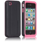 Coque case - mate hybrid tough noir rose pour iphone 4