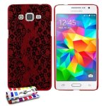 Coque case samsung galaxy grand prime   dentelle noire   silicone rouge rigide (tpu)