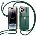 Coque cha�ne de portable pour iphone 14 pro max vert nuit souple motif c�ur silicone