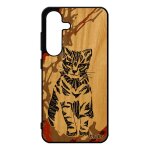 Coque chat s25 en bois silicone art azteque petit ethnique tigr� mignon chaton mobile marron dessin etui ...