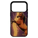 Coque cheval pour iphone 17 pro en bois et silicone eclair design poney noir violet animal poulain etui ...