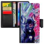 Coque chien samsung galaxy a9 2018 rabat bulldog smartphone nature chiot fleurs canin dessin bleu etui ...