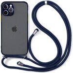 Coque collier cordon pour iphone 11 pro (5. 8'') bleu marine dure rigide semi - transparente protection ...