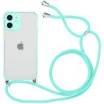 Coque collier cordon pour iphone 12 mini (5. 4'') turquoise rigide dure givr�e protection anti - choc ...