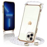 Coque collier cordon pour iphone 13 pro (6, 1'') blanc souple tpu galvanis� or antichoc motif coeur anti ...