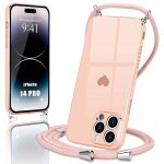 Coque collier cordon pour iphone 14 pro rose luxe anti - rayure ultra slim antichoc