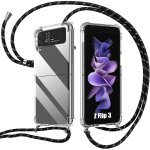 Coque collier cordon pour samsung galaxy z flip 3 5g - tpu renforc anti - rayures avec cordon noir - ...
