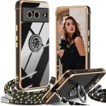 Coque avec cordon pour google pixel 8 5g, avec anneau de support coeur, etui housse antichoc souple silicone ...