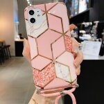 Coque cordon pour iphone 12 (6. 1'') rose antichoc brillant anti - rayure motif marbre