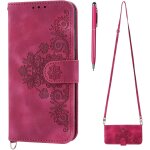 Coque avec cordon pour iphone 14, collier pour etui en cuir pu portefeuille coque avec fente carte, fermeture ...