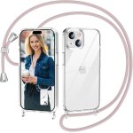 Coque avec cordon pour iphone 15, transparente anti - jaunissement coque antichoc housse collier r�glable ...