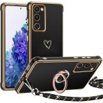 Coque avec cordon pour samsung galaxy s20 fe, coeur motif etui avec 360 rotatif anneau support tpu souple ...