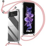 Coque cordon pour samsung galaxy z flip 3 5g - antichoc protection transparente + cordon rose - e. f. ...