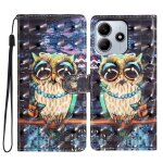 Coque en cuir 3d pour redmi note 14 5g, chouette aux grands yeux