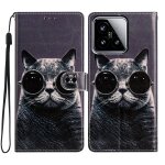 Coque en cuir color�e pour xiaomi 15, chat aux lunettes de soleil