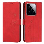 Coque en cuir emboss�e coeur pour xiaomi 14 pro avec lani�re, rouge