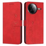 Coque en cuir emboss�e coeur pour xiaomi poco f7 pro / poco f7 ultra avec lani�re, rouge