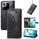 Coque en cuir emboss�e mandala pour xiaomi 15 pro, noir