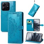 Coque en cuir emboss�e mandala pour xiaomi redmi note 14 5g, bleu