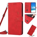 Coque en cuir avec motif coeur pour xiaomi 11t / 11t pro avec lani�re, rouge