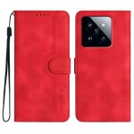 Coque en cuir avec motif coeur pour xiaomi 14 pro, rouge
