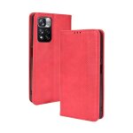 Coque en cuir r�tro avec boucle magn�tique pour xiaomi redmi note 11 pro / 11 pro + , rouge