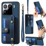 Coque en cuir r�tro avec bracelet crois� pour xiaomi 15 pro, bleu