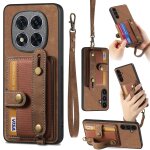 Coque en cuir r�tro avec bracelet crois� pour xiaomi redmi note 14 pro + 5g, brun