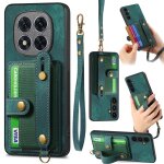 Coque en cuir r�tro avec bracelet crois� pour xiaomi redmi note 14 pro + 5g, vert